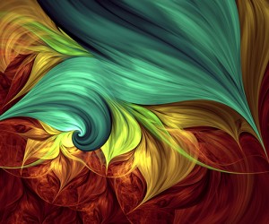 Colorful computer generated fractal art in swirls of browns, greens and golds.