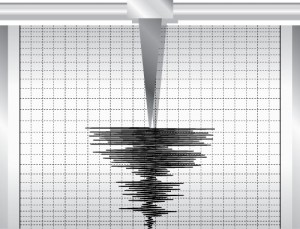 Illustration of seismometer graph, indicating a period of seismic activity.