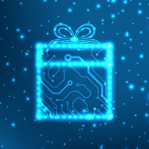 Image of the outline of a Christmas gift against a bitmap background.