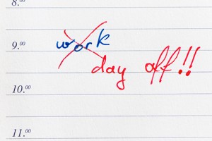 Image of day planner with work x-ed out and "day off" written in.